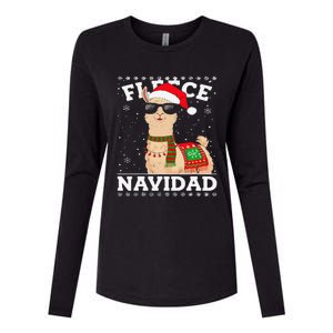 Fleece Feliz Navidad Cute Llama Christmas Womens Cotton Relaxed Long Sleeve T-Shirt