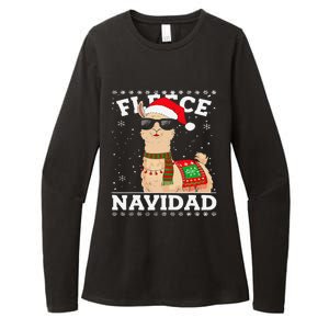 Fleece Feliz Navidad Cute Llama Christmas Womens CVC Long Sleeve Shirt