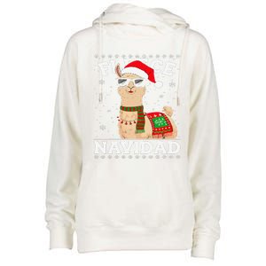 Fleece Feliz Navidad Cute Llama Christmas Womens Funnel Neck Pullover Hood