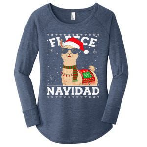 Fleece Feliz Navidad Cute Llama Christmas Women's Perfect Tri Tunic Long Sleeve Shirt