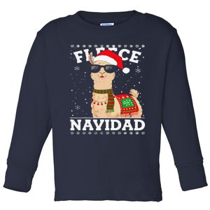 Fleece Feliz Navidad Cute Llama Christmas Toddler Long Sleeve Shirt