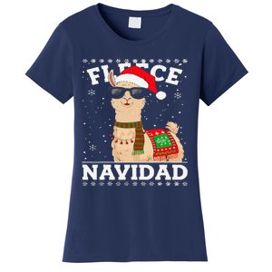 Fleece Feliz Navidad Cute Llama Christmas Women's T-Shirt