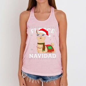 Fleece Feliz Navidad Cute Llama Christmas Women's Knotted Racerback Tank