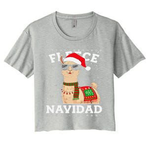 Fleece Feliz Navidad Cute Llama Christmas Women's Crop Top Tee