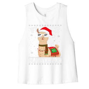 Fleece Feliz Navidad Cute Llama Christmas Women's Racerback Cropped Tank