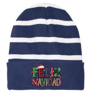 Funny Feliz Navidad Spanish Merry Christmas Christmas Lights Family Matching Striped Beanie with Solid Band