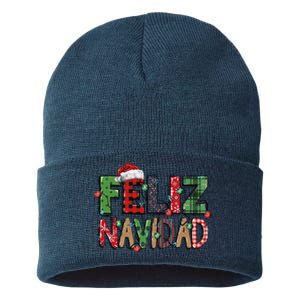 Funny Feliz Navidad Spanish Merry Christmas Christmas Lights Family Matching Sustainable Knit Beanie