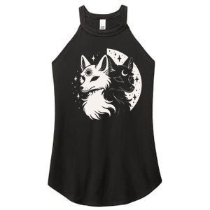 Fox Foxes Night Moon Day Sun Stars Spirit Celestial Moon Women’s Perfect Tri Rocker Tank