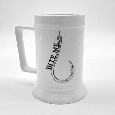 Funny Fisherman Outfit Vintage Fishing Hook Bite Me Beer Stein