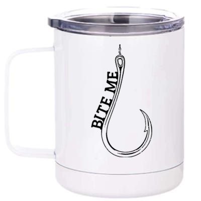 Funny Fisherman Outfit Vintage Fishing Hook Bite Me 12 oz Stainless Steel Tumbler Cup