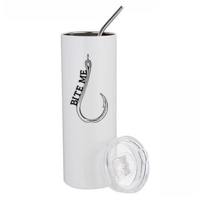 Funny Fisherman Outfit Vintage Fishing Hook Bite Me Stainless Steel Tumbler