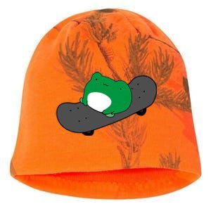 Funny Frog On Skateboard Kati - Camo Knit Beanie