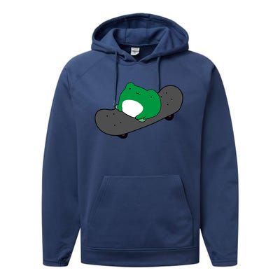 Funny Frog On Skateboard Performance Fleece Hoodie