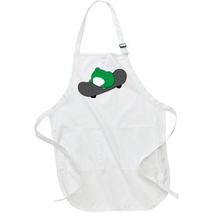 Funny Frog On Skateboard Full-Length Apron With Pockets