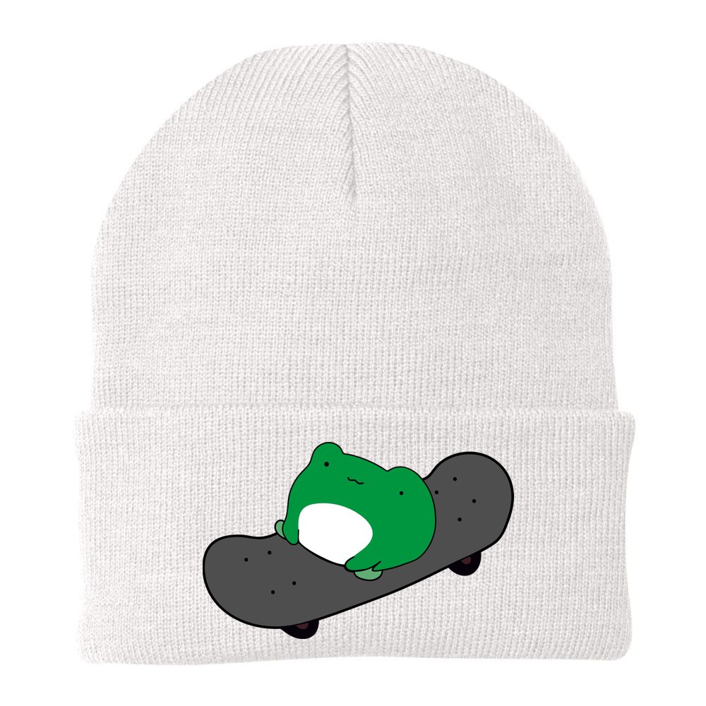 Funny Frog On Skateboard Beanie
