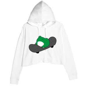 Funny Frog On Skateboard Crop Fleece Hoodie