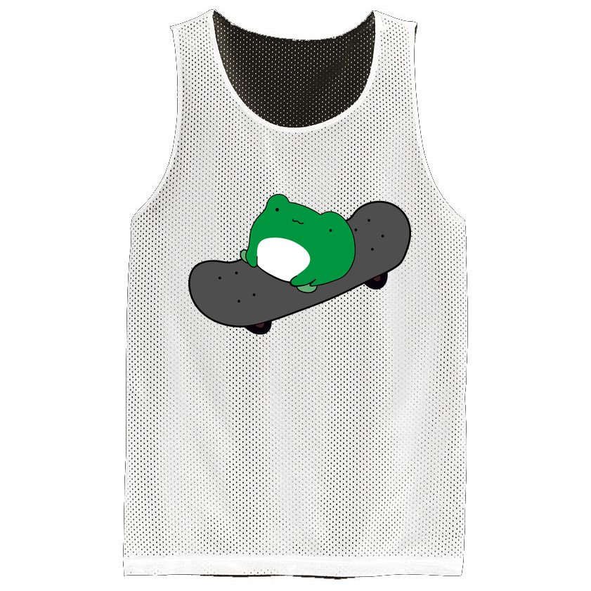 Funny Frog On Skateboard Mesh Reversible Basketball Jersey Tank
