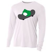 Funny Frog On Skateboard Cooling Performance Long Sleeve Crew