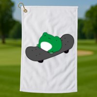 Funny Frog On Skateboard Golf Towel