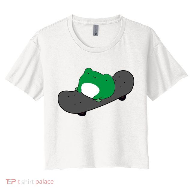 Funny Frog On Skateboard Crop Top
