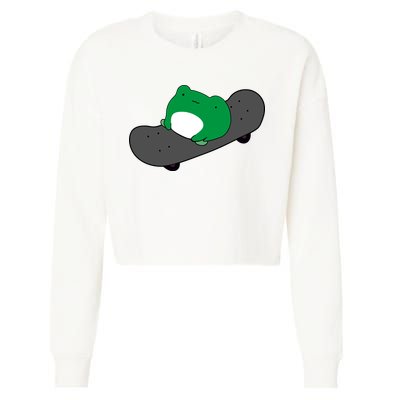 Funny Frog On Skateboard Cropped Pullover Crew