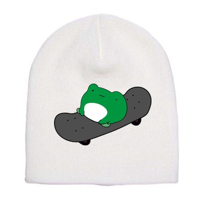 Funny Frog On Skateboard Short Acrylic Beanie