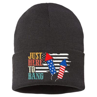 Funny Fourth Of July 4th Of July Im Just Here To Bang Sustainable Knit Beanie