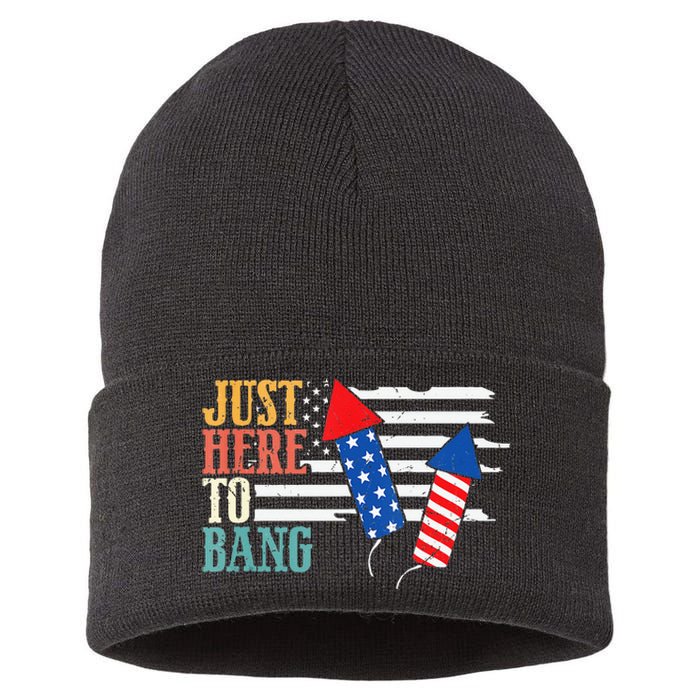 Funny Fourth Of July 4th Of July Im Just Here To Bang Sustainable Knit Beanie