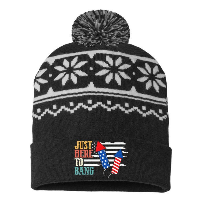 Funny Fourth Of July 4th Of July Im Just Here To Bang USA-Made Snowflake Beanie