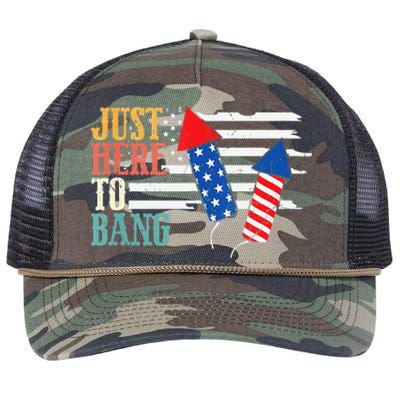 Funny Fourth Of July 4th Of July Im Just Here To Bang Retro Rope Trucker Hat Cap