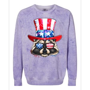 Funny Fourth Of July Fireworks Raccoon Colorblast Crewneck Sweatshirt