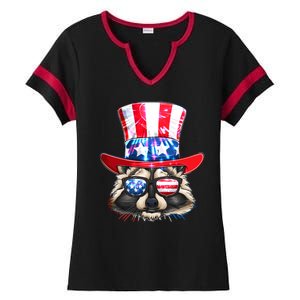 Funny Fourth Of July Fireworks Raccoon Ladies Halftime Notch Neck Tee