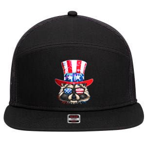 Funny Fourth Of July Fireworks Raccoon 7 Panel Mesh Trucker Snapback Hat