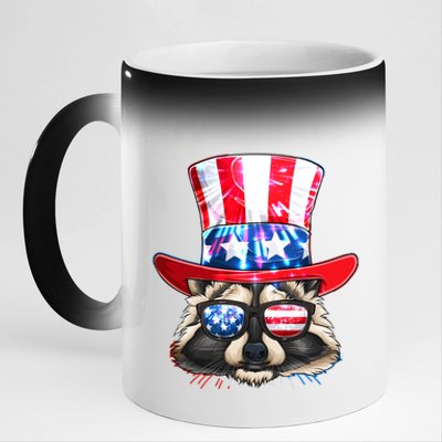 Funny Fourth Of July Fireworks Raccoon 11oz Black Color Changing Mug