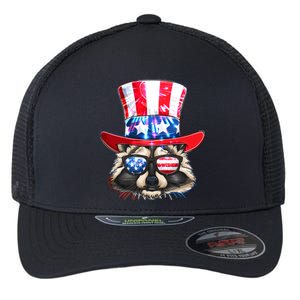 Funny Fourth Of July Fireworks Raccoon Flexfit Unipanel Trucker Cap