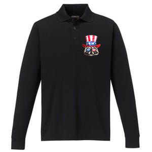 Funny Fourth Of July Fireworks Raccoon Performance Long Sleeve Polo