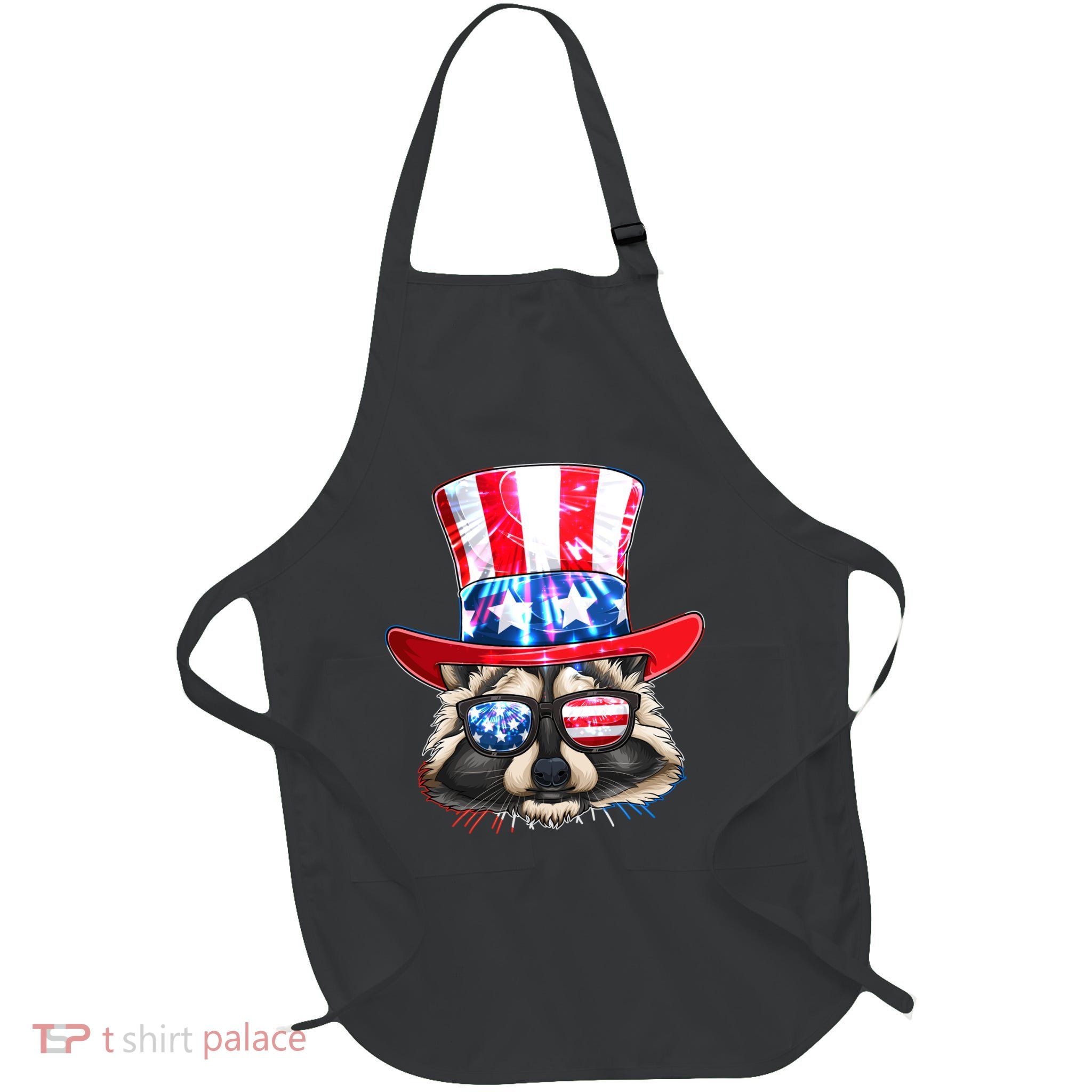 Funny Fourth Of July Fireworks Raccoon Full-Length Apron With Pockets