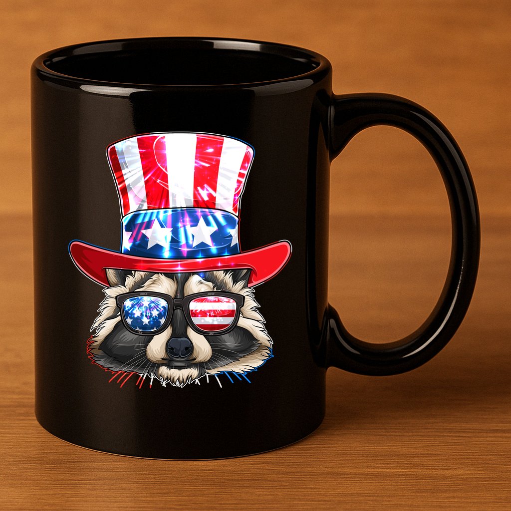 Funny Fourth Of July Fireworks Raccoon 11oz C Handle Ceramic Mug
