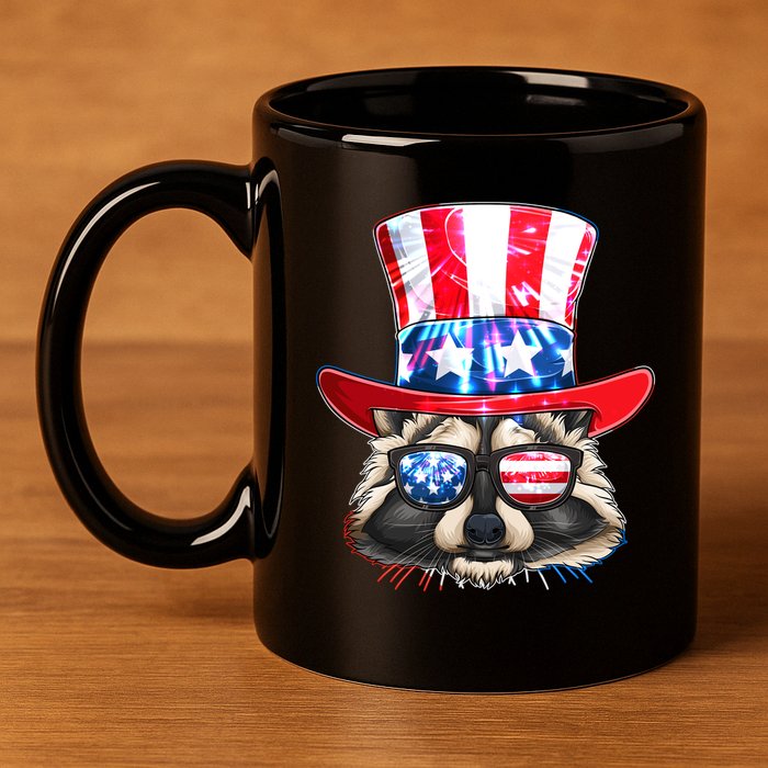 Funny Fourth Of July Fireworks Raccoon 11oz C Handle Ceramic Mug