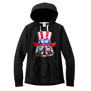 Funny Fourth Of July Fireworks Raccoon Women's Fleece Hoodie