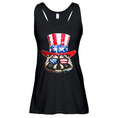 Funny Fourth Of July Fireworks Raccoon Ladies Essential Flowy Tank