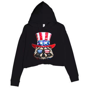 Funny Fourth Of July Fireworks Raccoon Crop Fleece Hoodie