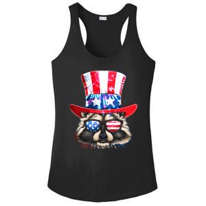 Funny Fourth Of July Fireworks Raccoon Ladies PosiCharge Competitor Racerback Tank