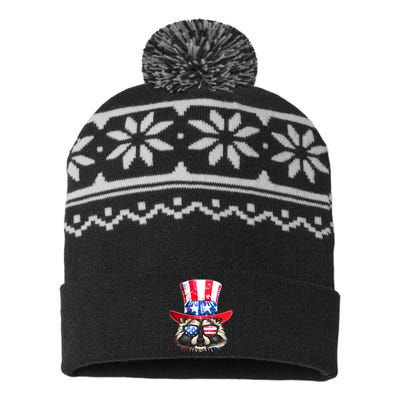 Funny Fourth Of July Fireworks Raccoon USA-Made Snowflake Beanie