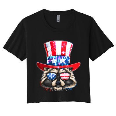 Funny Fourth Of July Fireworks Raccoon Crop Top