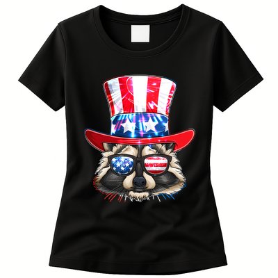 Funny Fourth Of July Fireworks Raccoon Womens T-Shirt