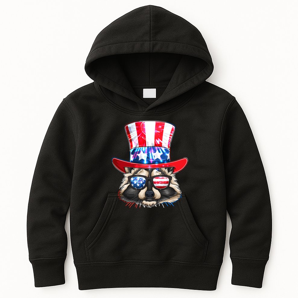 Funny Fourth Of July Fireworks Raccoon Kids Hoodie
