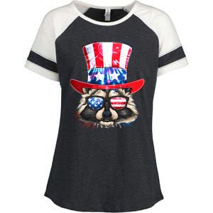 Funny Fourth Of July Fireworks Raccoon Enza Ladies Jersey Colorblock Tee