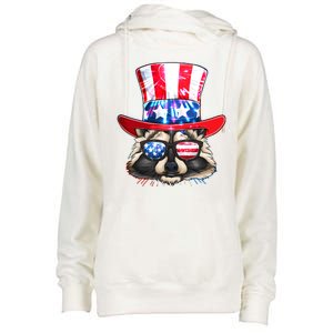 Funny Fourth Of July Fireworks Raccoon Womens Funnel Neck Pullover Hood