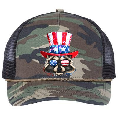 Funny Fourth Of July Fireworks Raccoon Retro Rope Trucker Hat Cap